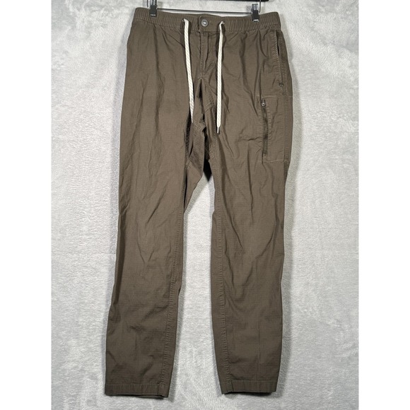 Vuori Pants Mens Medium Olive Ripstop Climber Drawstring Zip Pocket Elastic V412 - Picture 1 of 8